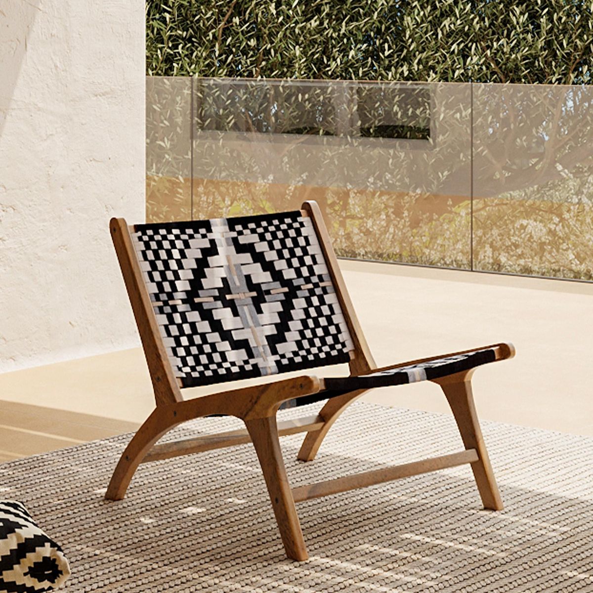 Rendez vous déco Fauteuil noir et blanc en bois de teck et laine tressée - Callie