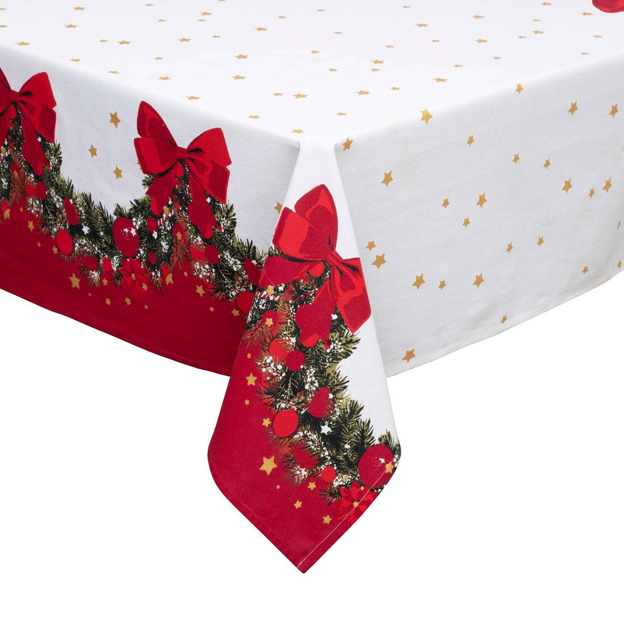 ATMOSPHERA Nappe de Noël réctangulaire motifs guirlande. Coloris disponibles : Bicolore