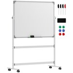 HOMCOM Tableau blanc magnétique sur roulettes double face - tableau rotatif avec étagère - nombreux accessoires inclus
