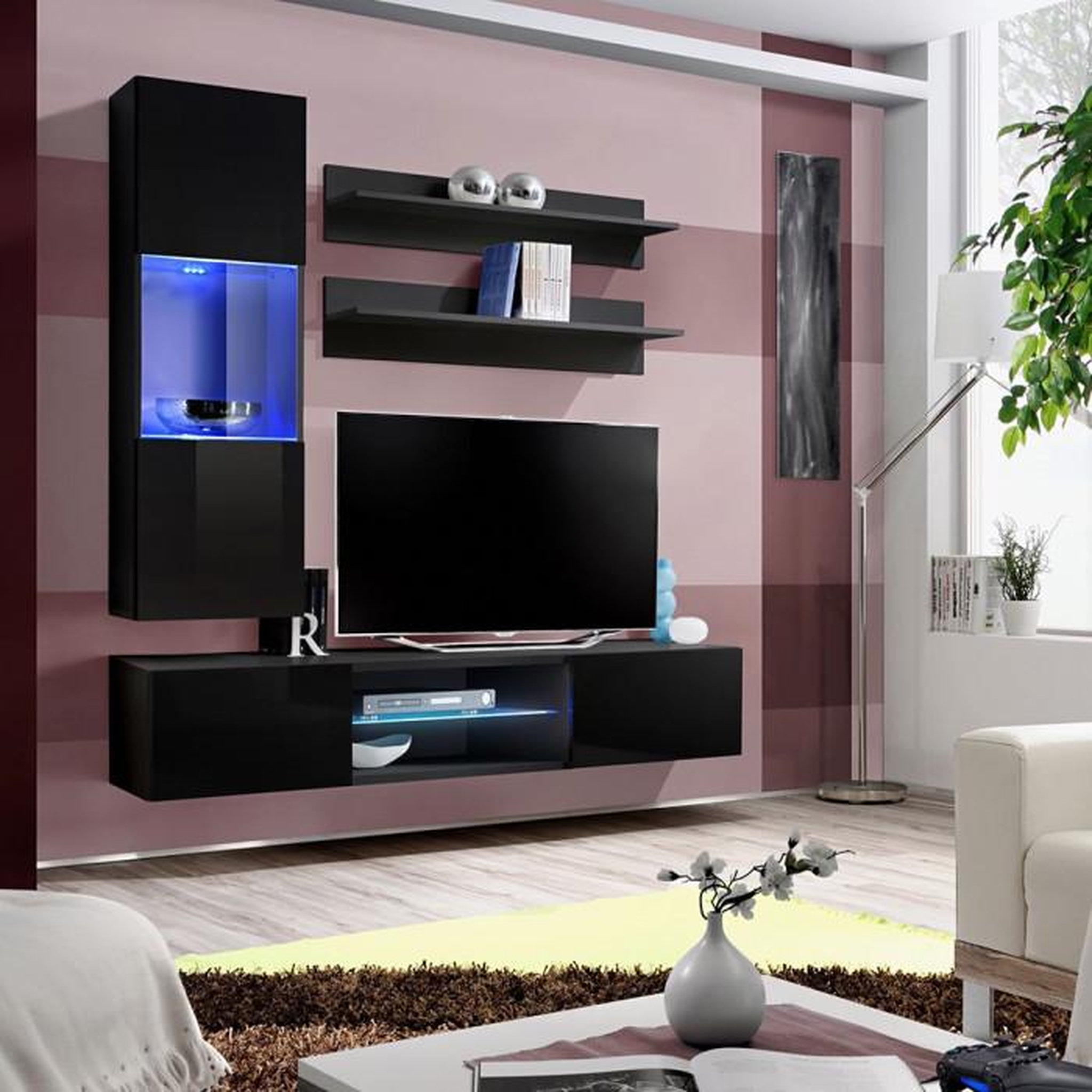 Voir la diapositive 2 : Paris Prix Meuble TV Mural Design  Fly XX  170cm Noir