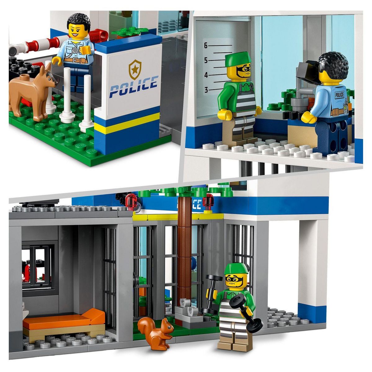 LEGO City 60316 Le Commissariat de Police, Set avec Jouets Camion de Poubelle et Hélicoptère
