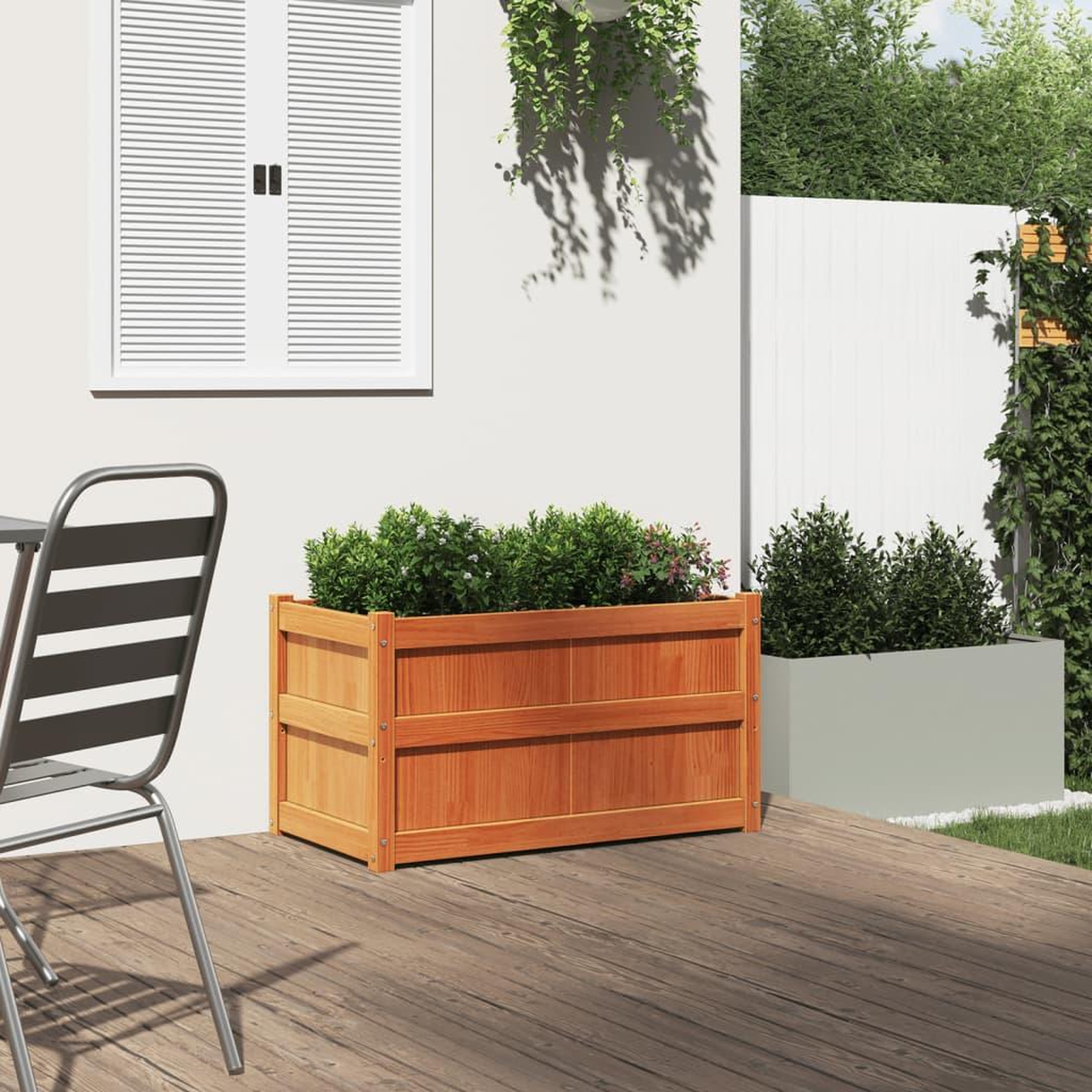 Voir la diapositive 3 : VIDAXL Jardiniere cire marron 90x50x50 cm bois de pin massif