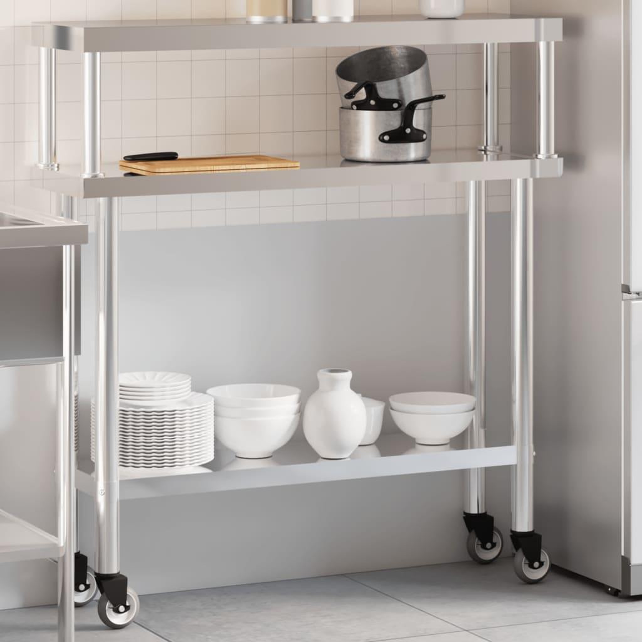 VIDAXL Table de travail de cuisine avec etagere 110x30x120 cm inox