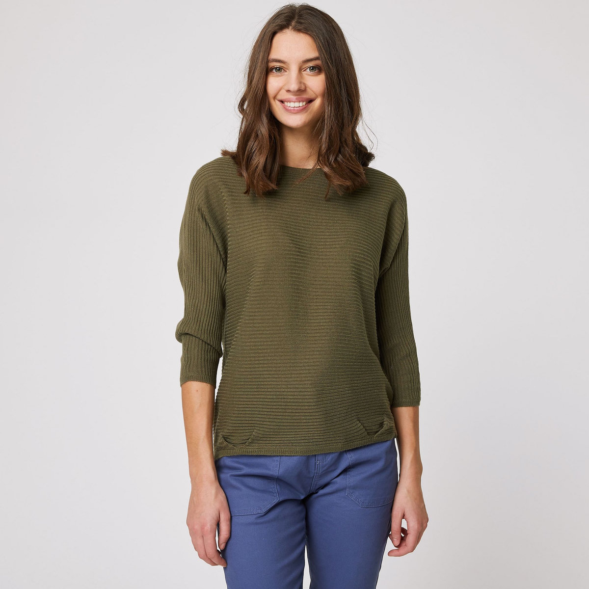 IN EXTENSO Pull manches 3/4 vert kaki femme