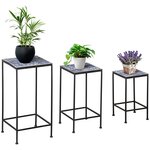 outsunny support pots de fleurs 3 pièces - lot de 3 étagères à fleurs - portes plantes empilables - métal époxy plateaux carreaux céramique bleu