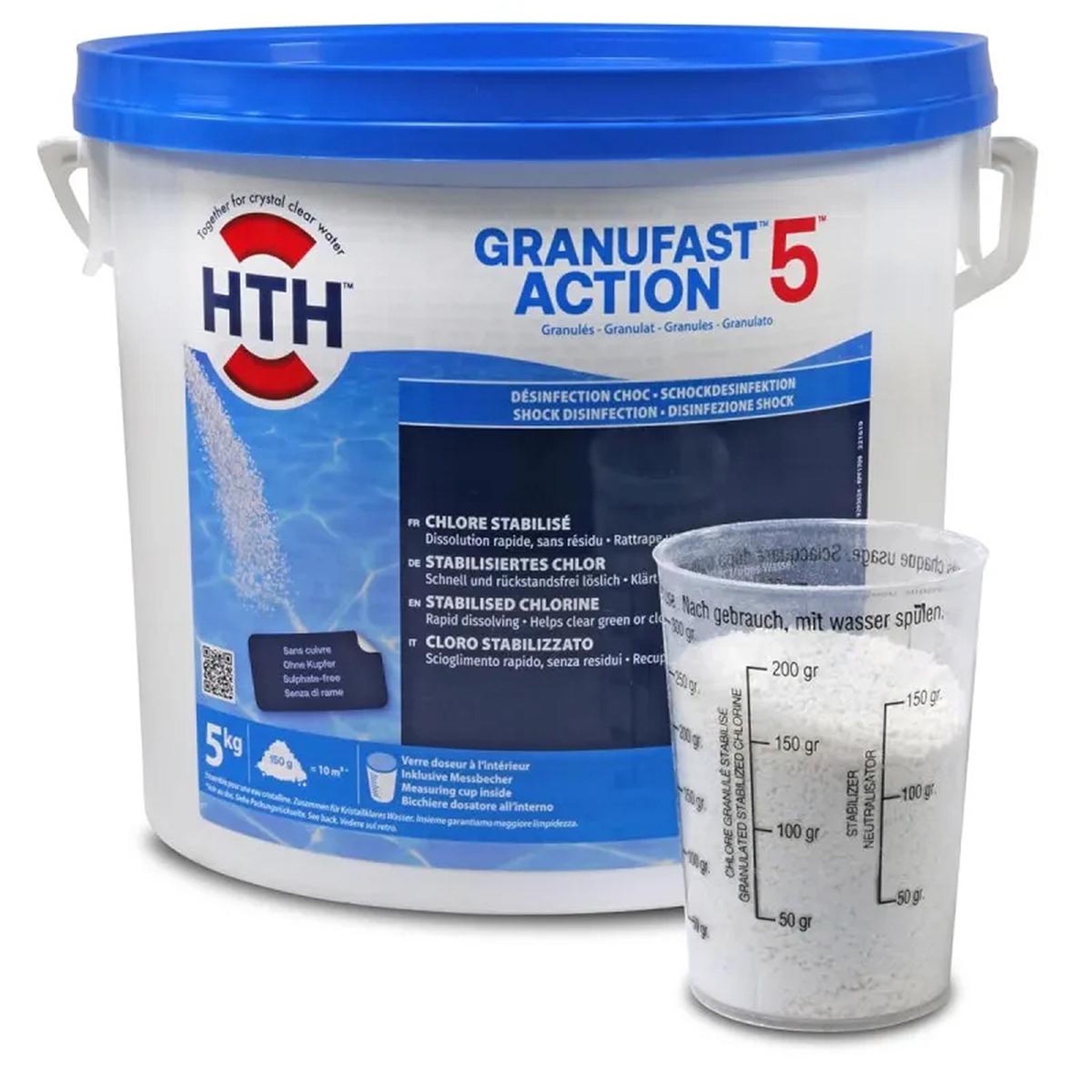 HTH Chlore choc multifonction en granulés 5kg - GRANUFAST ACTION 5 5KG