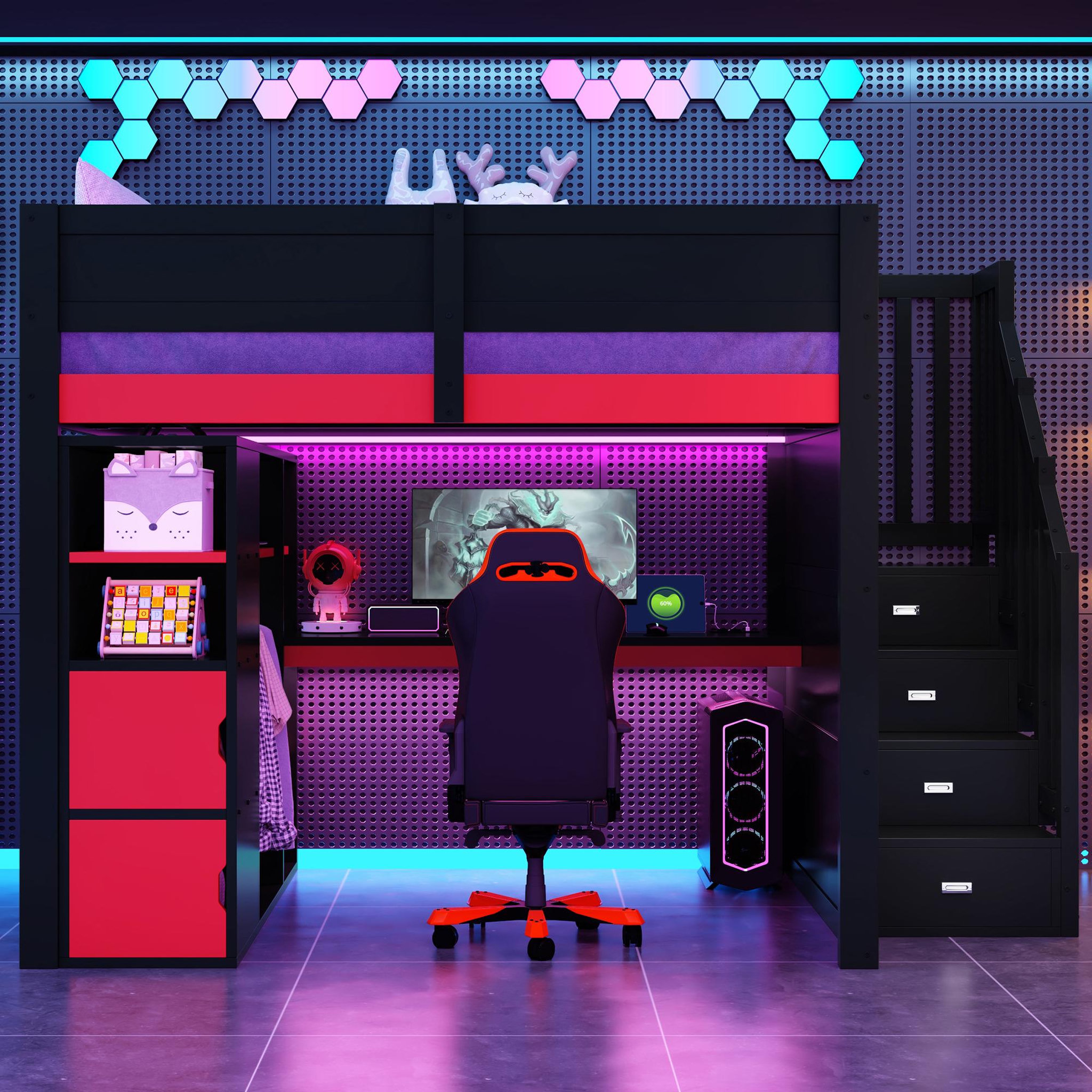 Voir la diapositive 2 : MERAX Lit combiné enfant 140x200 cm coloris noir led mdf