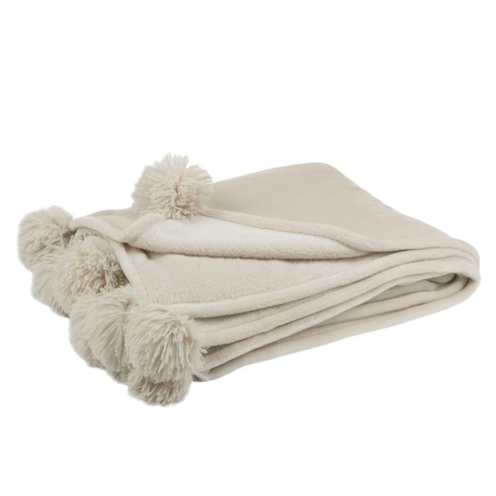J-LINE Plaid à pompons  blanket  130x170cm beige foncé