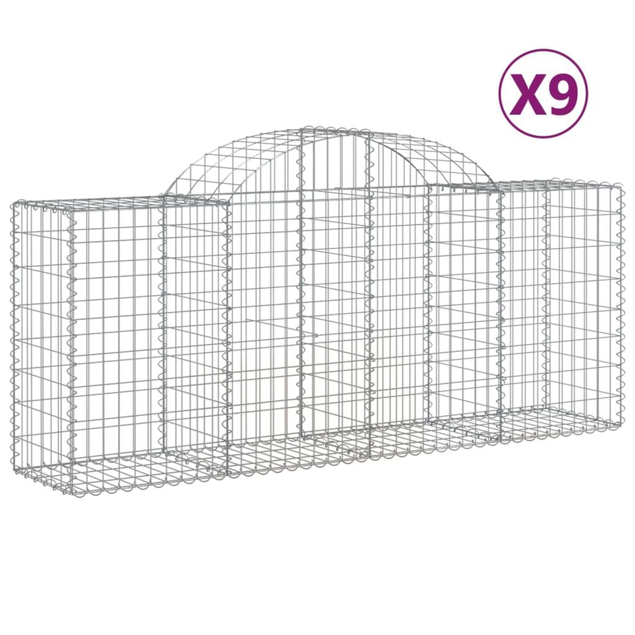 Voir la diapositive 2 : VIDAXL Paniers a gabions arques 9 pcs 200x50x80/100 cm Fer galvanise