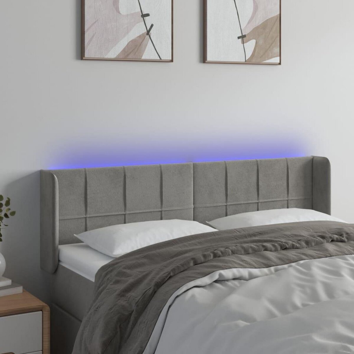 VIDAXL Tete de lit a LED Gris clair 147x16x78/88 cm Velours