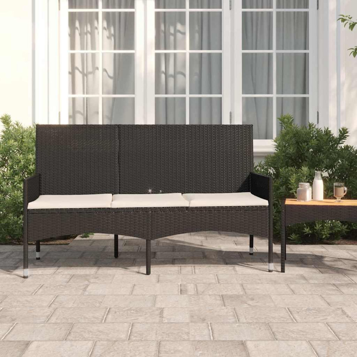 VIDAXL Banc de jardin a 3 places avec coussins Noir Resine tressee
