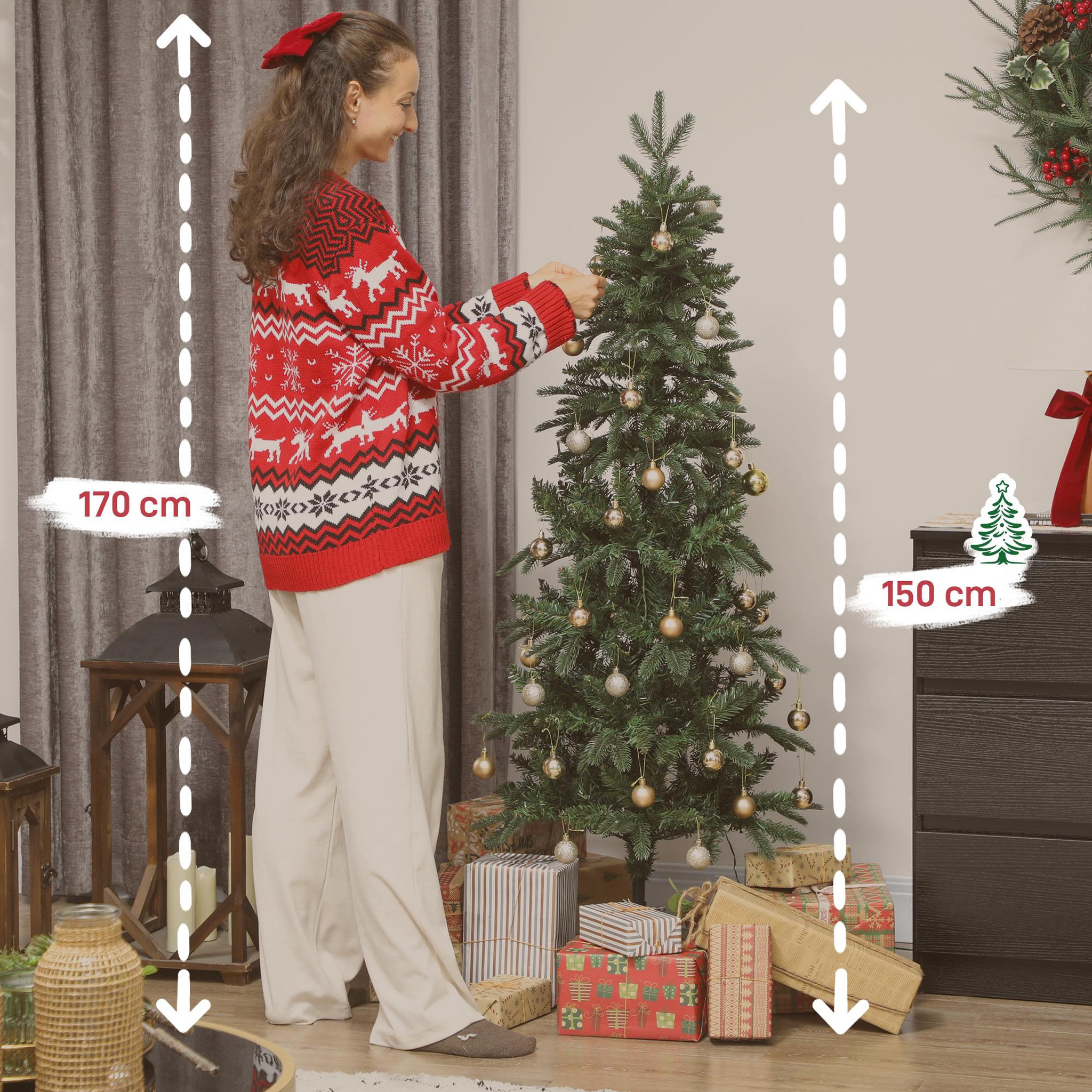 Voir la diapositive 3 : HOMCOM Sapin de noël artificiel led x 150 blanc chaud 8 modes h.150 cm 431 branches support vert