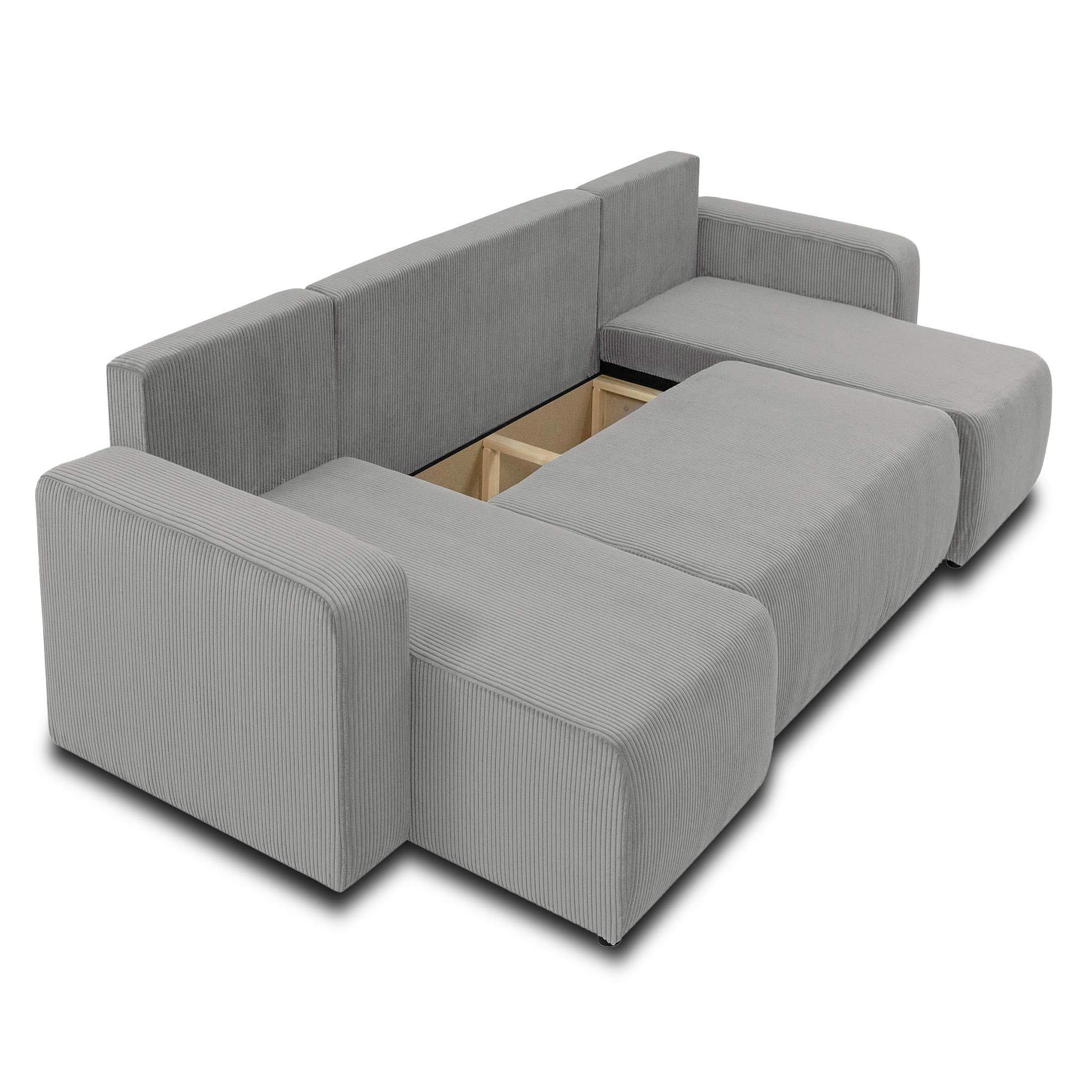 Voir la diapositive 2 : BEST MOBILIER Artemisa - canapé panoramique en u - 7 places - convertible avec coffre - en velours côtelé