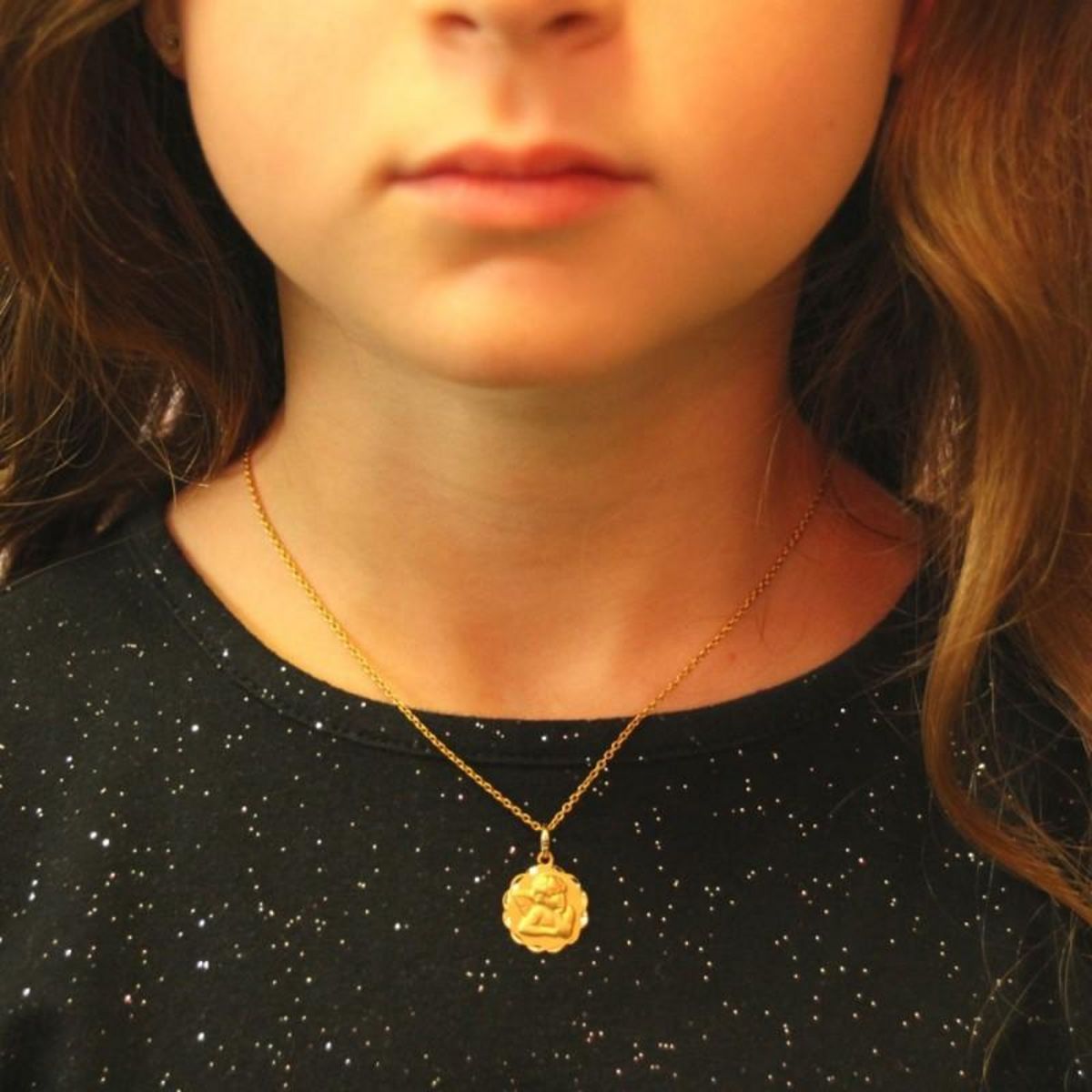 L'ATELIER D'AZUR Collier - Médaille Or 18 Carats 750/1000 Ange - Chaîne Dorée - Gravure Offerte