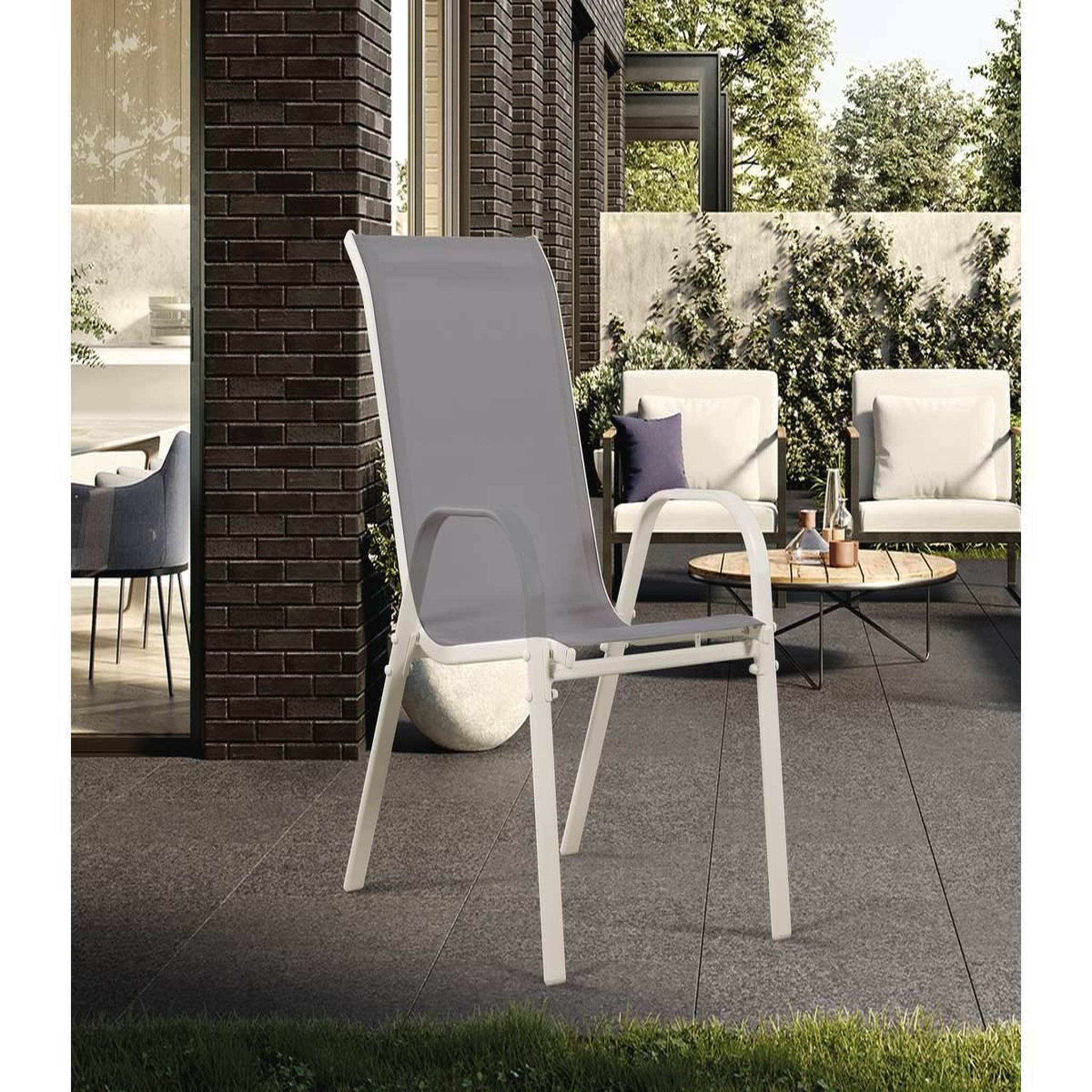Voir la diapositive 2 : Habitat et Jardin Fauteuil jardin textilène  cordoba  - phoenix - gris clair - lot de 4