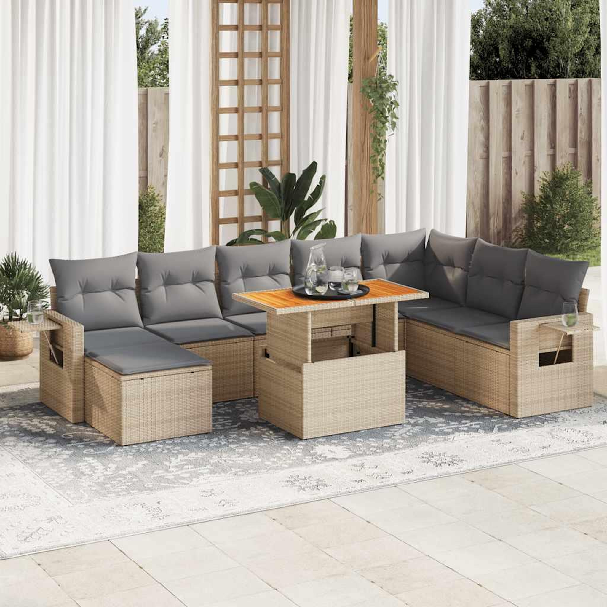 VIDAXL Salon de jardin avec coussins 9 pcs beige resine tressee