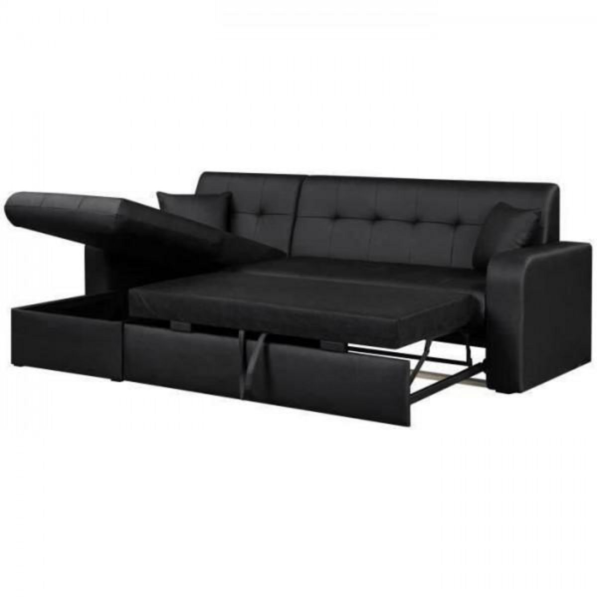 MARKET24 Canapé d'angle réversible convertible 3 places - Simili noir - Contemporain - L 235 x P 85 - 153 cm - ROMAN