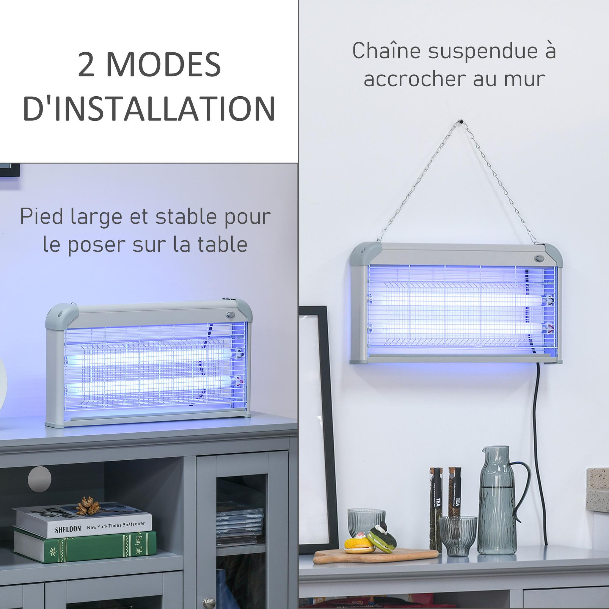 Voir la diapositive 6 : OUTSUNNY Outsunny Lampe UV anti-insectes anti moustique tue mouche électrique destructeur d'insectes 30 W gris