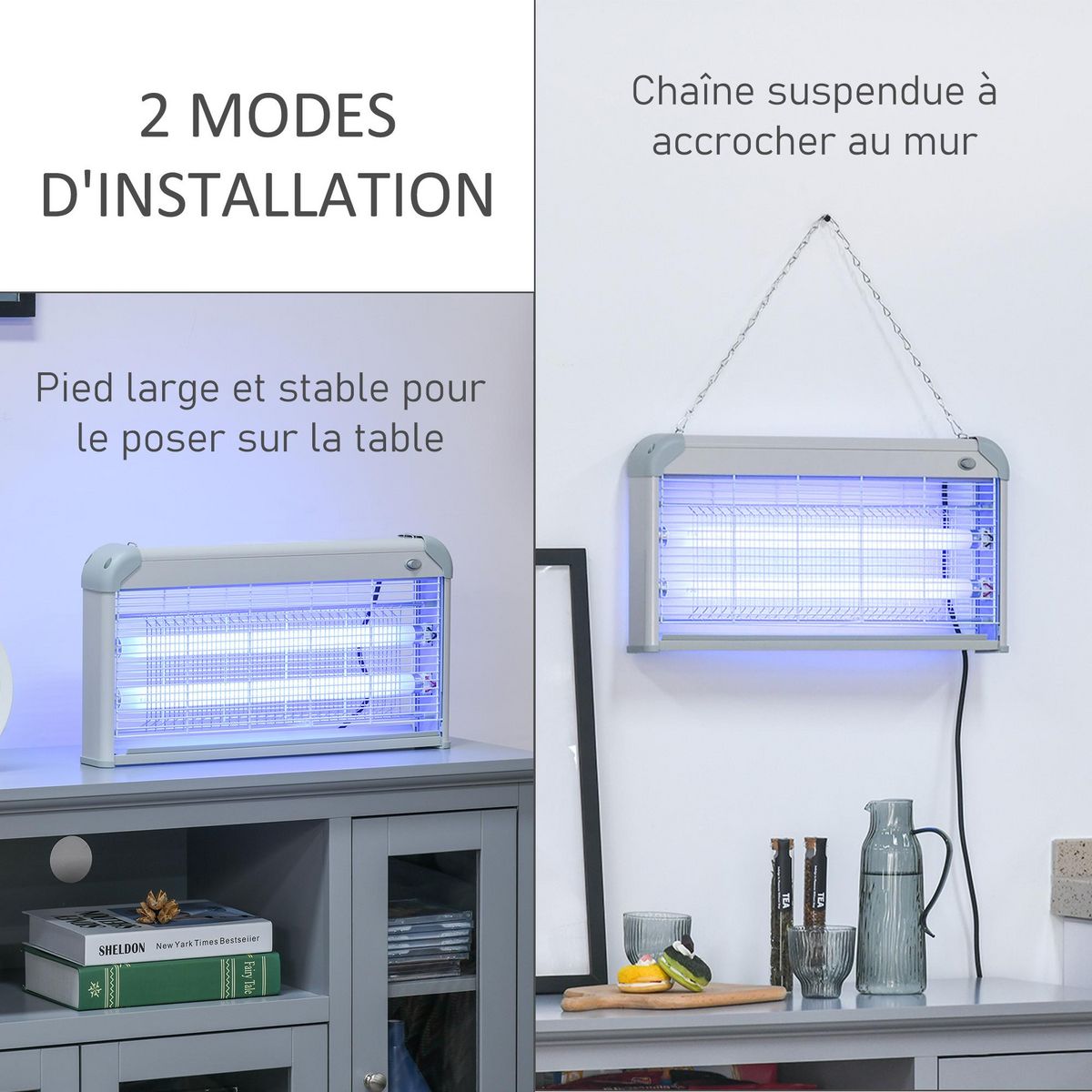 OUTSUNNY Outsunny Lampe UV anti-insectes anti moustique tue mouche électrique destructeur d'insectes 30 W gris