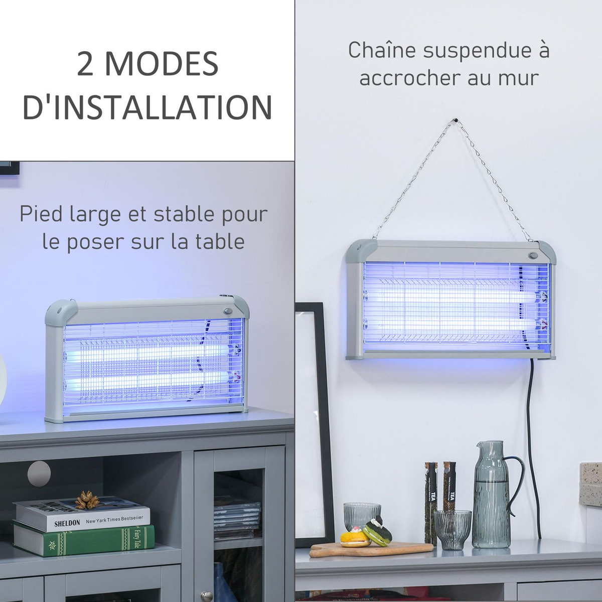 OUTSUNNY Outsunny Lampe UV anti-insectes anti moustique tue mouche électrique destructeur d'insectes 30 W gris