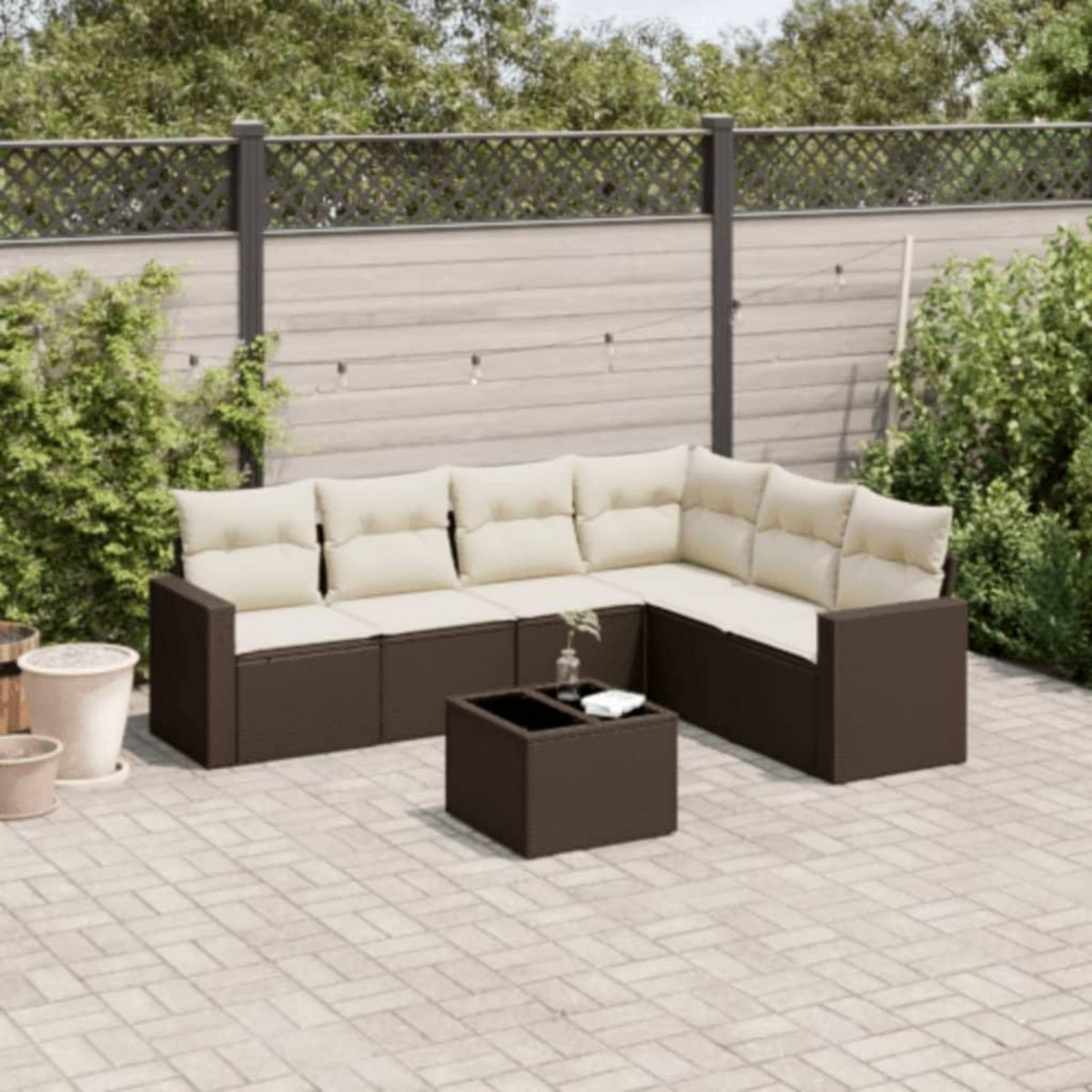 VIDAXL Salon de jardin avec coussins 7 pcs marron resine tressee