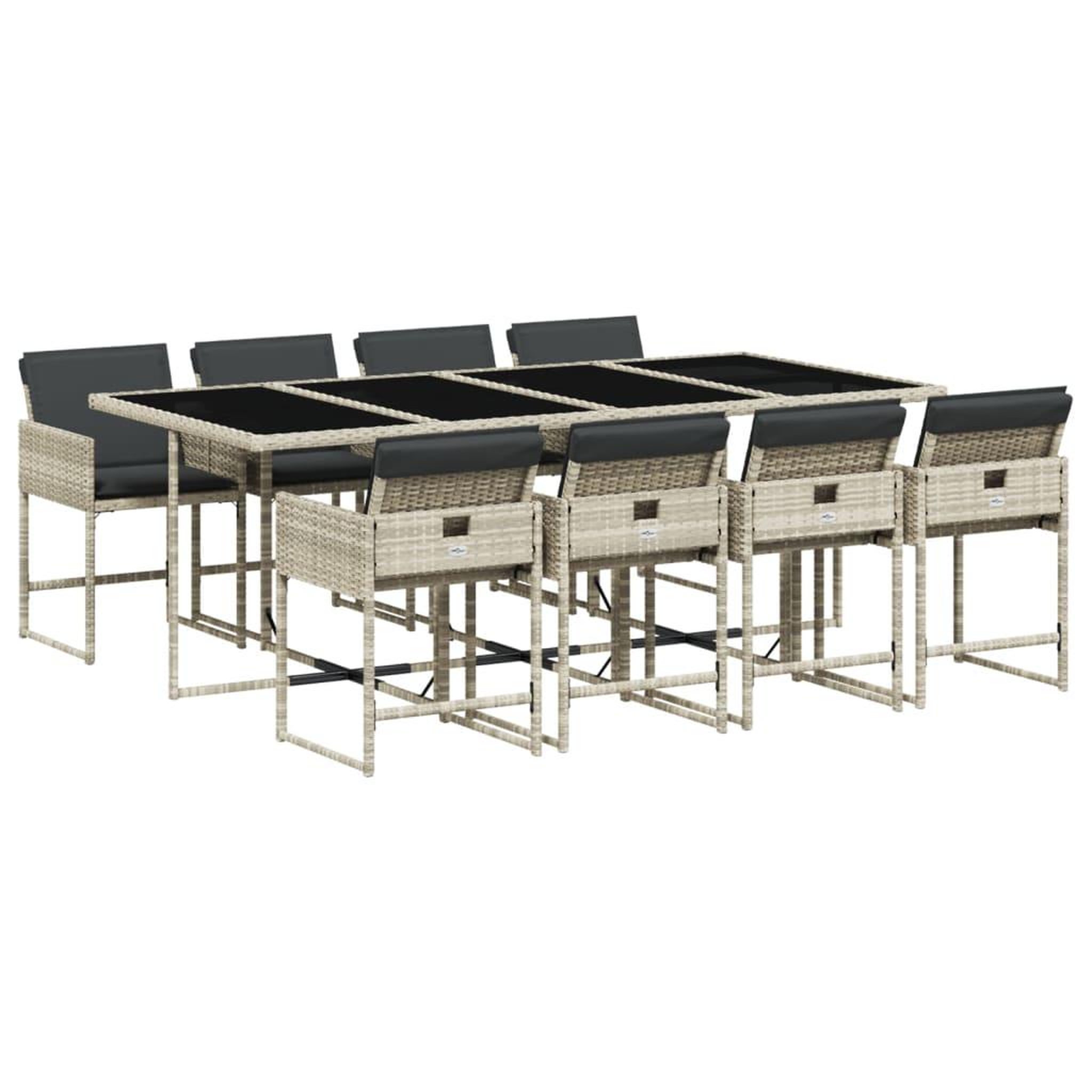 Voir la diapositive 2 : VIDAXL Ensemble a manger de jardin et coussins 9 pcs gris clair rotin