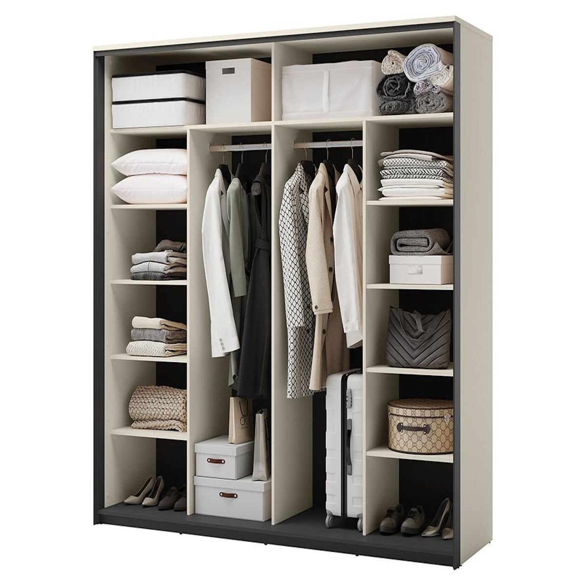 BEST MOBILIER Kimi - armoire - 2 portes coulissantes - led et miroir inclus - 220x221 cm