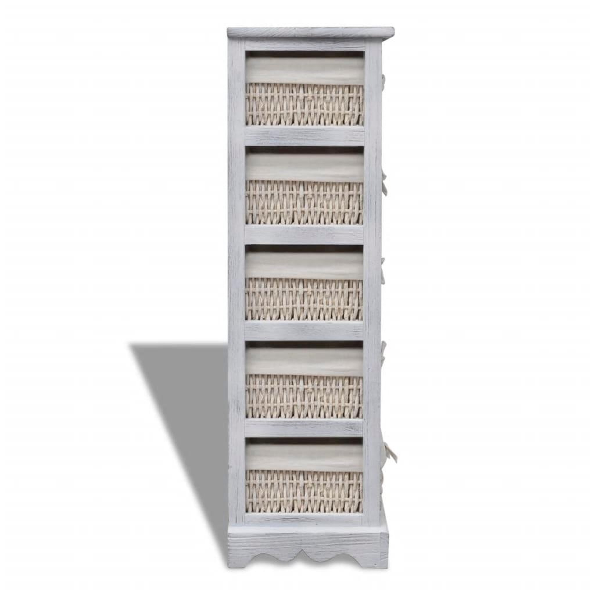Voir la diapositive 4 : VIDAXL Etagere de rangement en bois 5 paniers en tissage Blanc