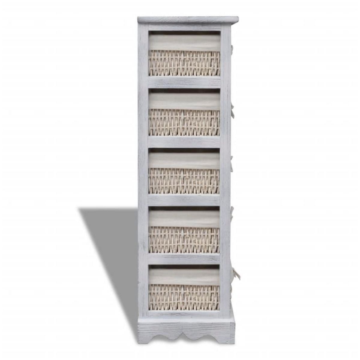 VIDAXL Etagere de rangement en bois 5 paniers en tissage Blanc