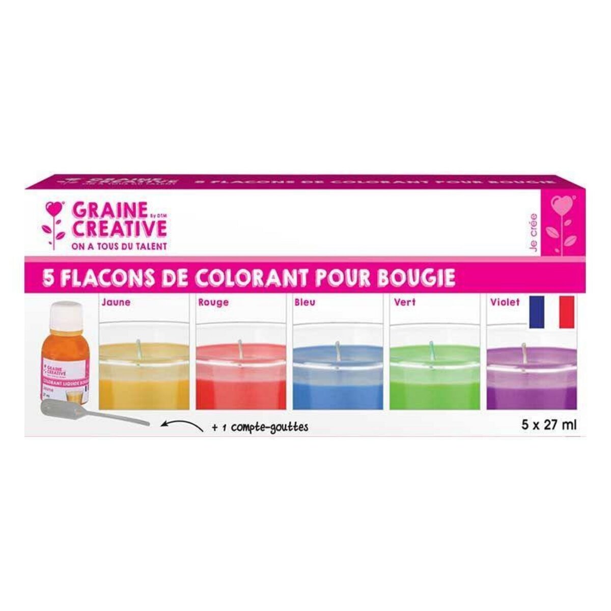 Graine créative 5 colorants pour bougie - jaune-rouge-bleu-vert-violet