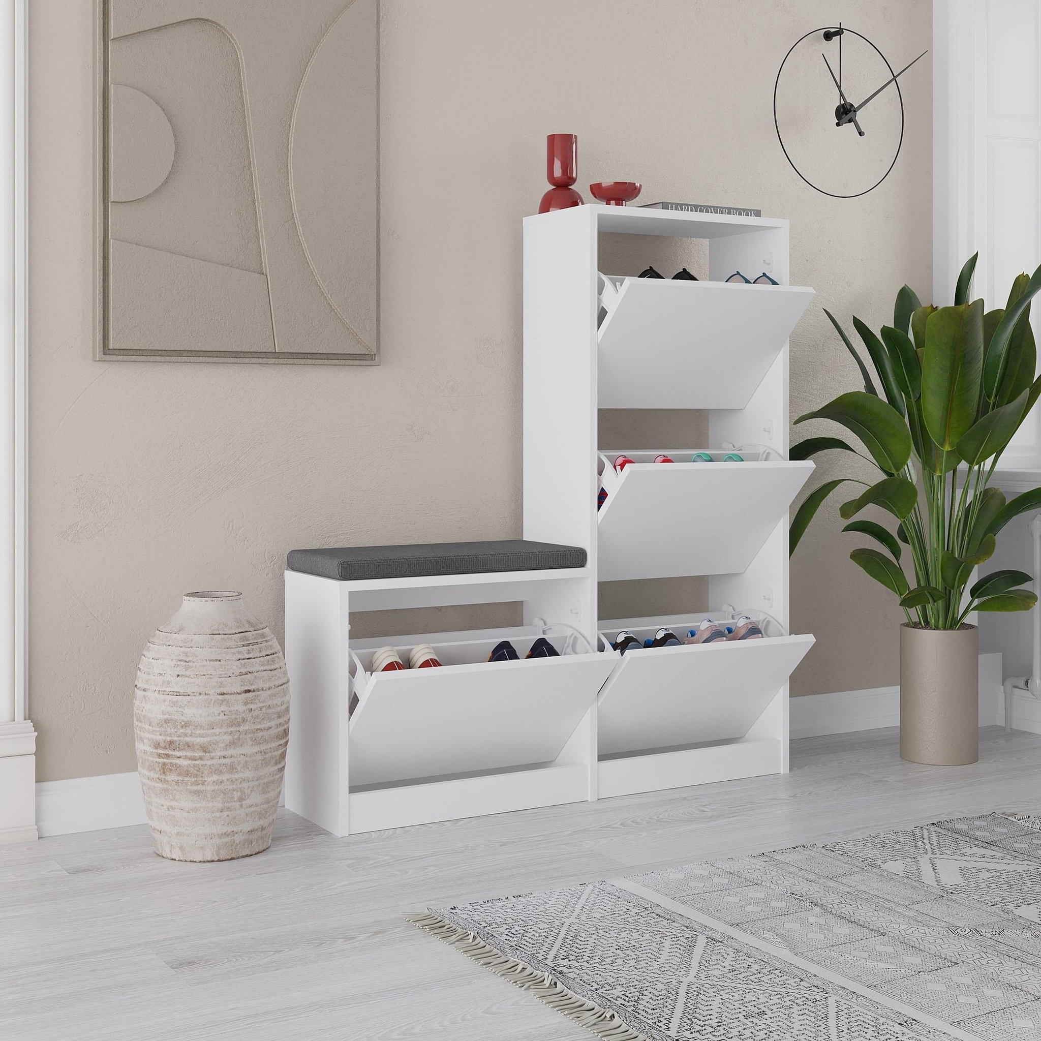 Voir la diapositive 3 : Habitat et Jardin Meuble à chaussures avec assise en bois  dude  - 105 x 26 x 118 cm - blanc