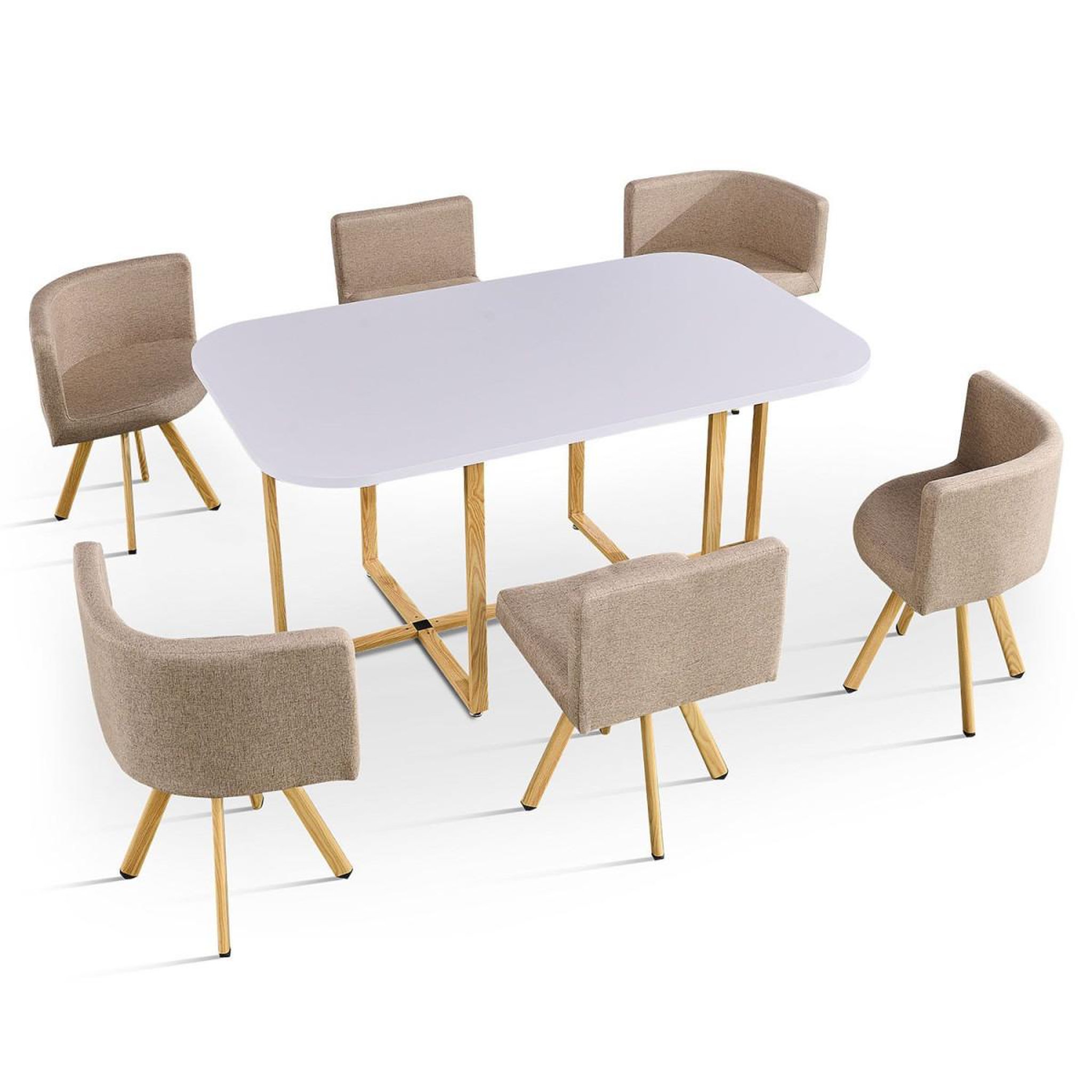 Voir la diapositive 4 : Paris Prix Ensemble table & 6 chaises  oslo  150cm blanc & taupe