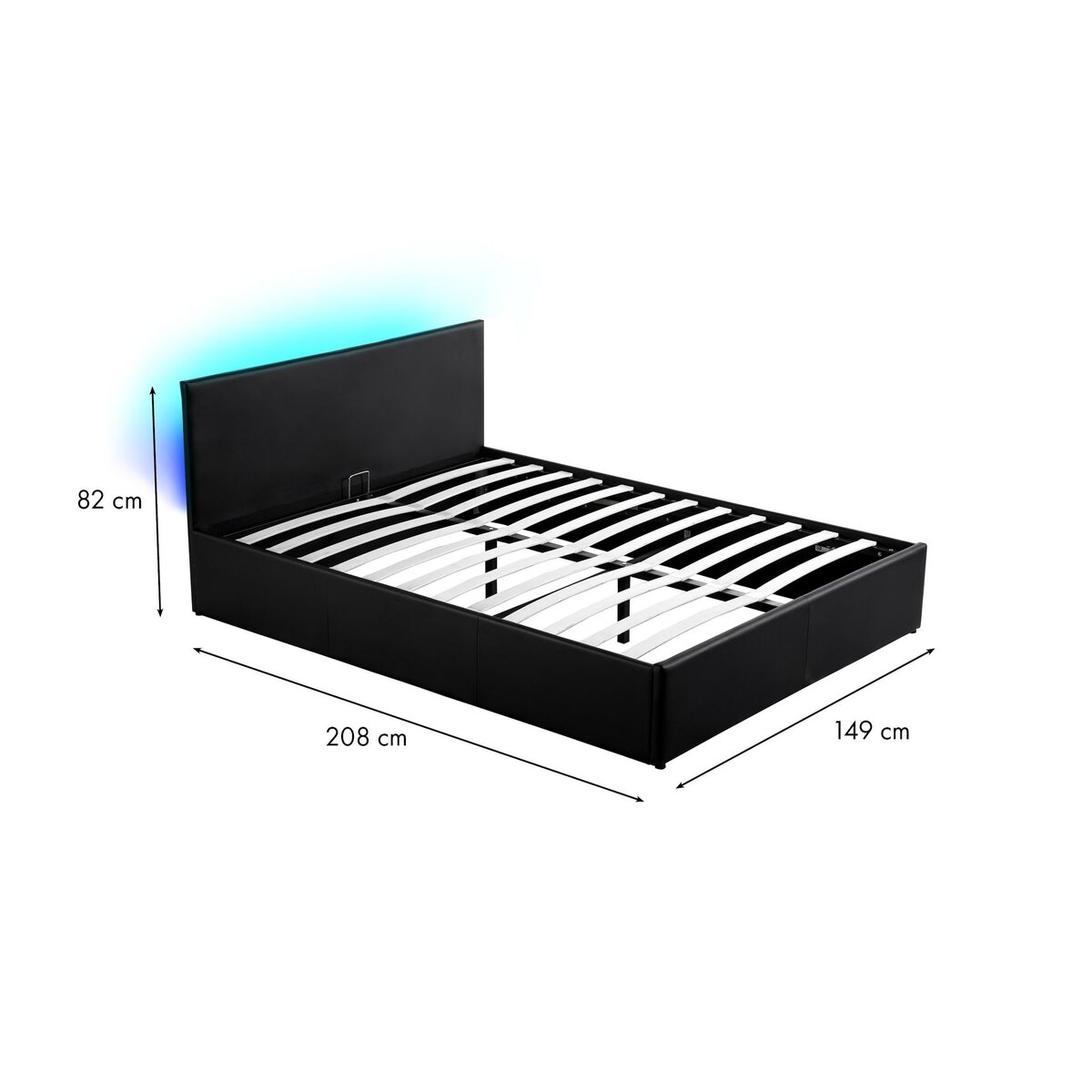 Lit coffre 140x190 cm avec sommier à lattes et tête de lit LED WILLOW