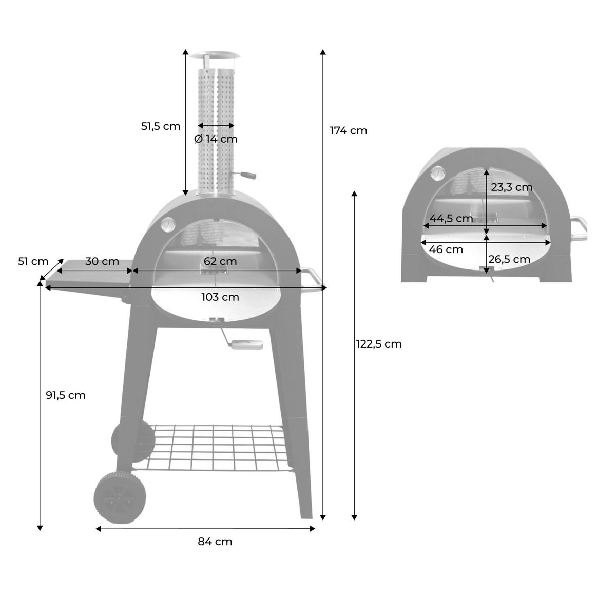 SWEEEK Four à pizza d'extérieur au charbon de bois. coloris noir - Giulia . L70xP63xH122cm