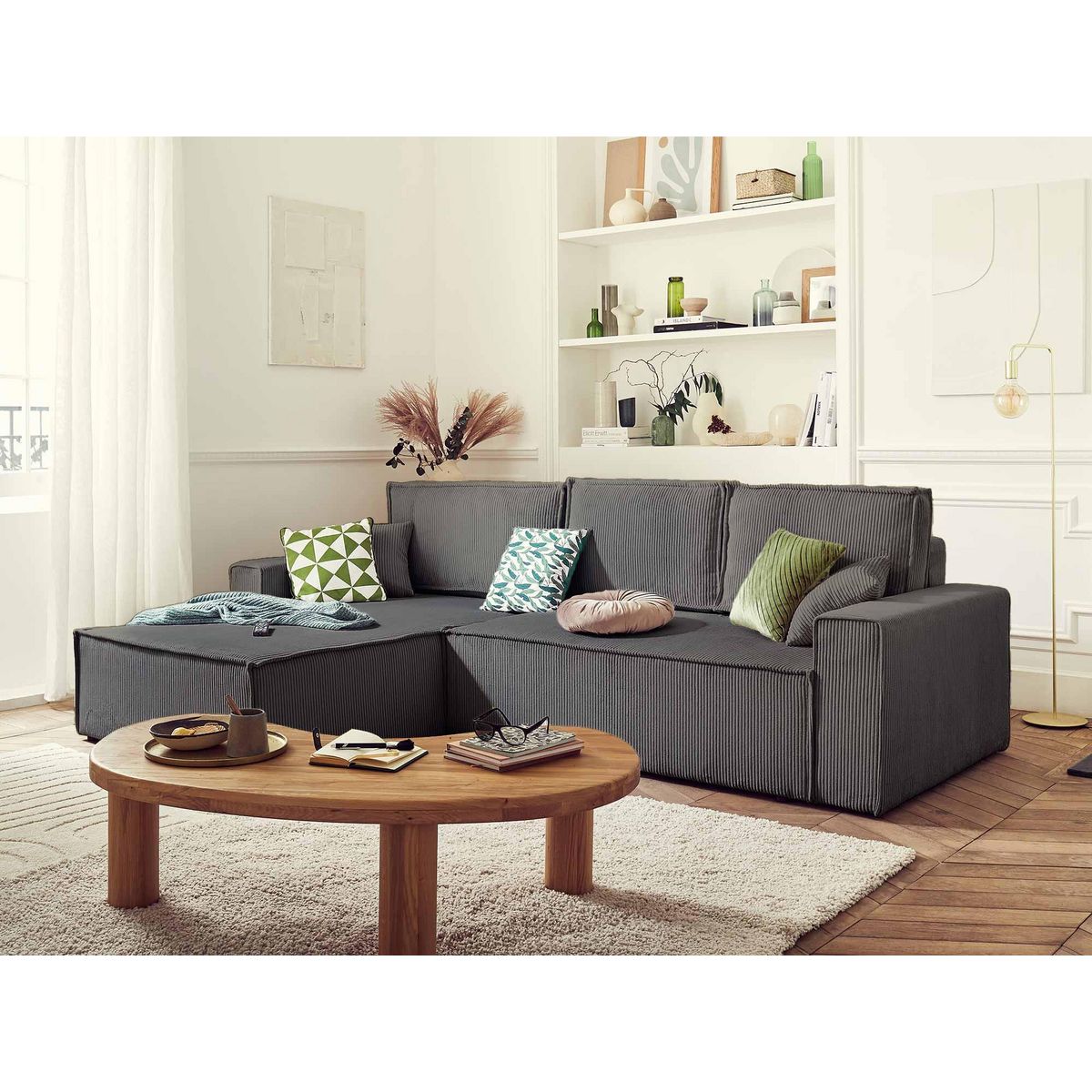 BEST MOBILIER Dellia - canapé d'angle réversible convertible - avec coffre - en velours côtelé - 4 places