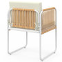Voir la diapositive 4 : ID MARKET Lot de 4 chaises RIO structure métal blanc, cordage effet rotin clair et coussins beiges