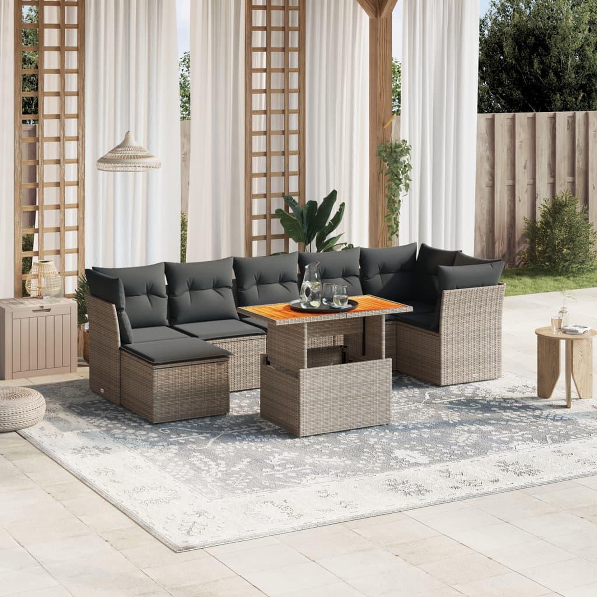 VIDAXL Salon de jardin 8 pcs avec coussins gris resine tressee