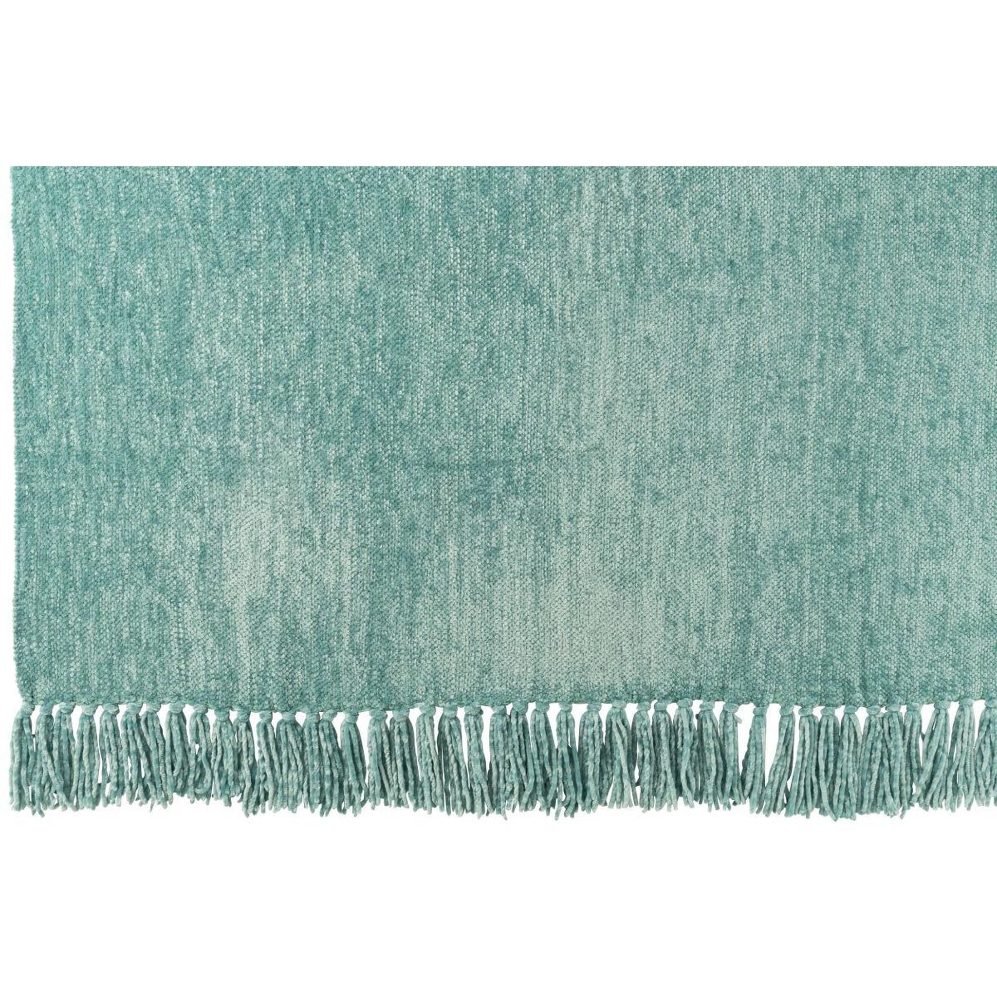 Voir la diapositive 2 : J-LINE Plaid à franges  chenille  130x170cm turquoise