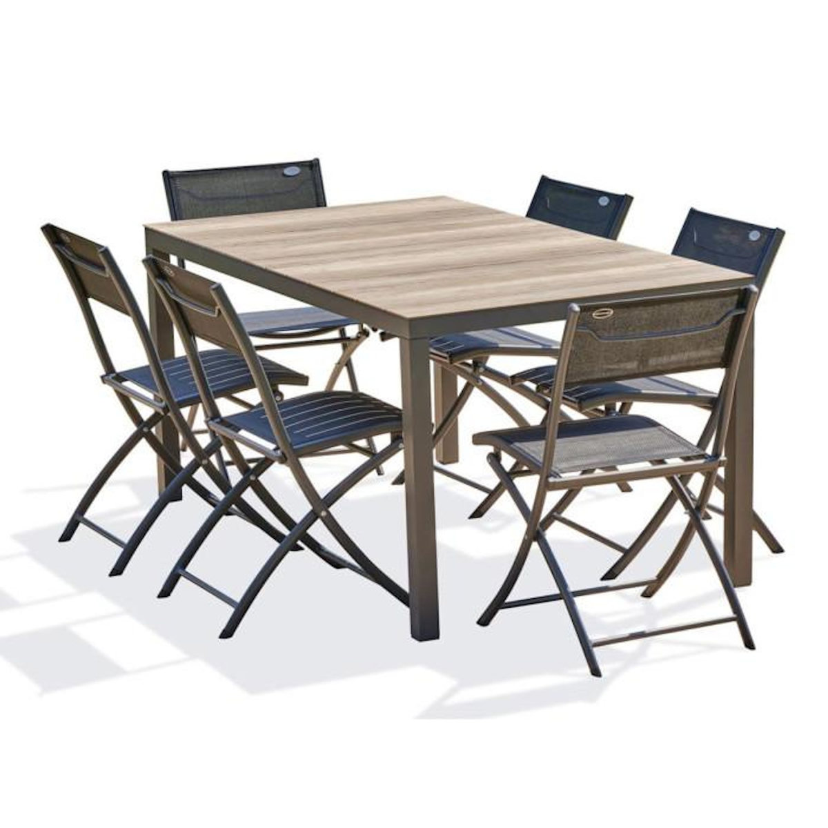 Paris Prix Ensemble Table de Jardin Imitation Bois & 6 Chaises  Boston  150cm Gris Anthracite