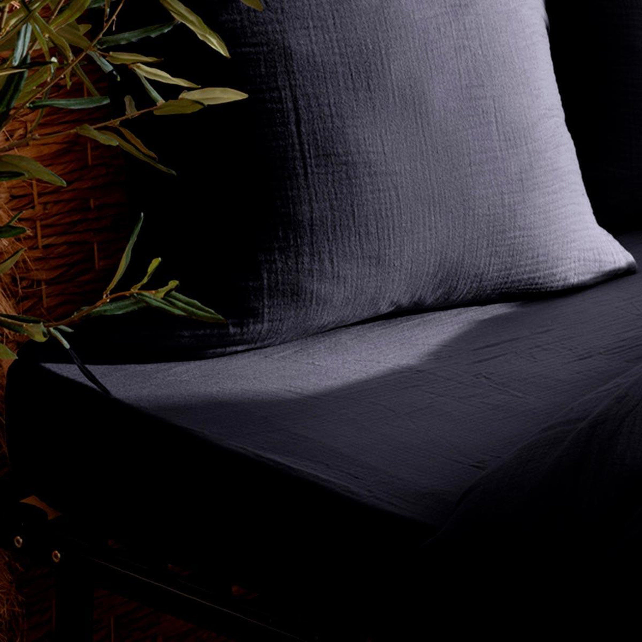 Voir la diapositive 3 : ATMOSPHERA Drap housse en gaze de coton  flora  160x200cm bleu