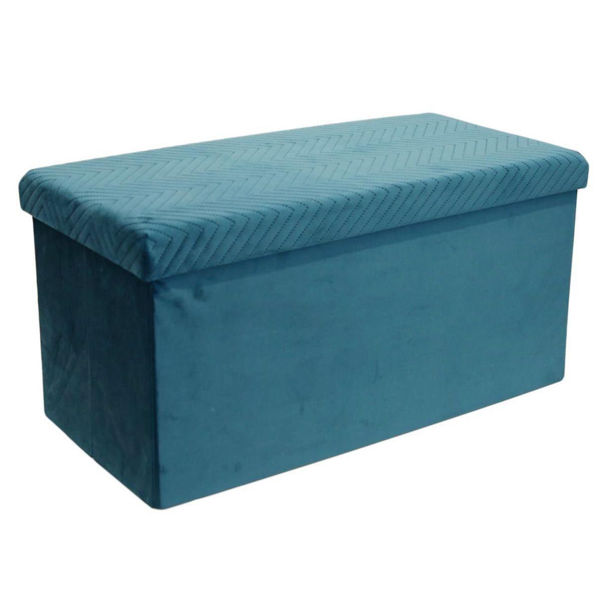 The Home Deco Factory Banquette coffre pliable velours  zigzag  76cm bleu