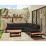 Voir la diapositive 6 : BEST MOBILIER Salome - salon bas de jardin 5 places + table - modulable - bois, métal et coussins noirs
