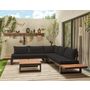 Voir la diapositive 6 : BEST MOBILIER Salome - salon bas de jardin 5 places + table - modulable - bois, métal et coussins noirs