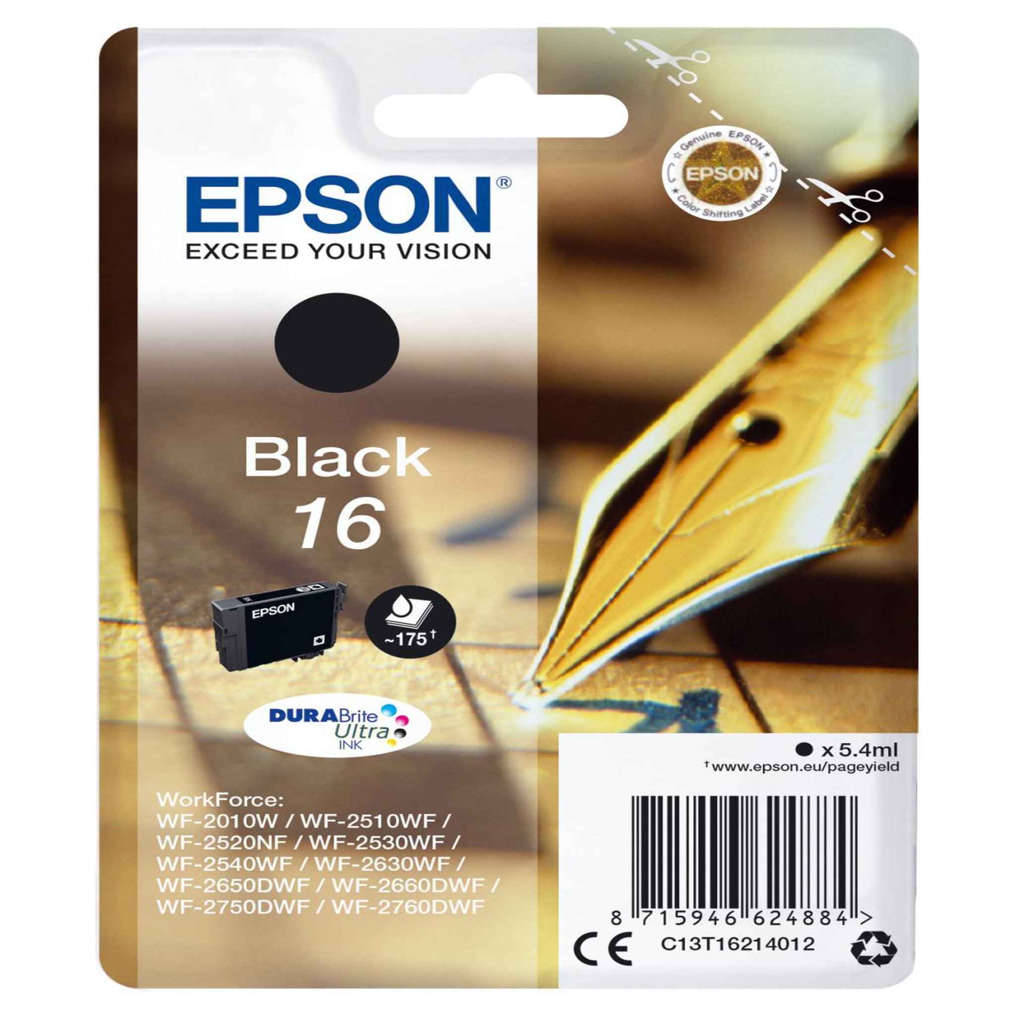 Voir la diapositive 2 : Epson EPSON Cartouche T1621 - Stylo Plume - Noir