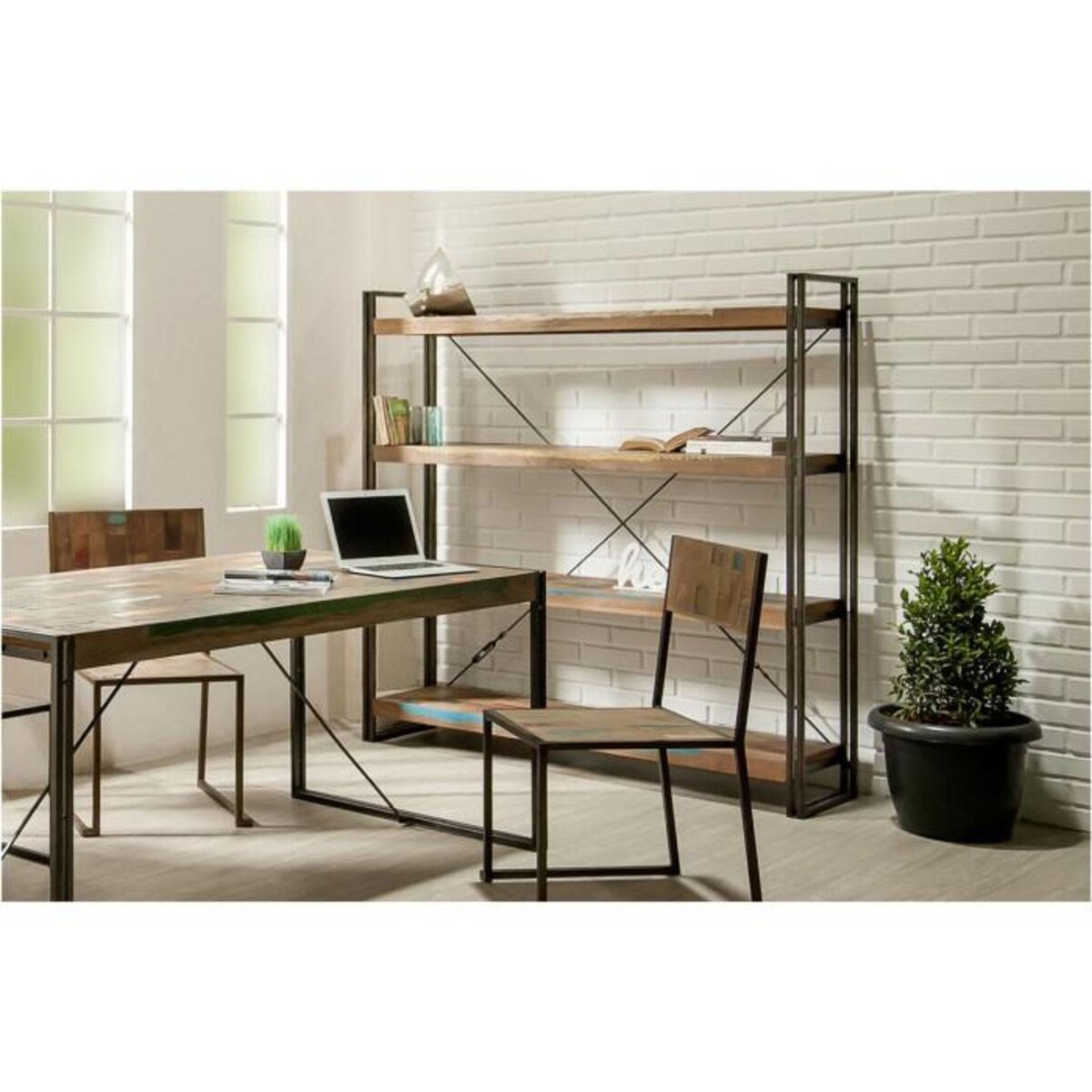 Paris Prix Bibliothèque 4 Étagères en Teck Industriel  Loft  160cm Marron