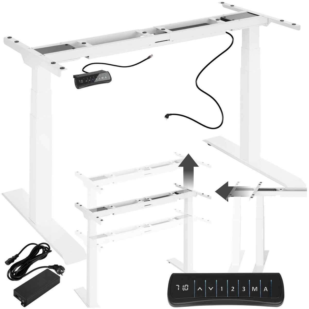 tectake Bureau assis debout réglable en hauteur électriquement avec 2 moteurs