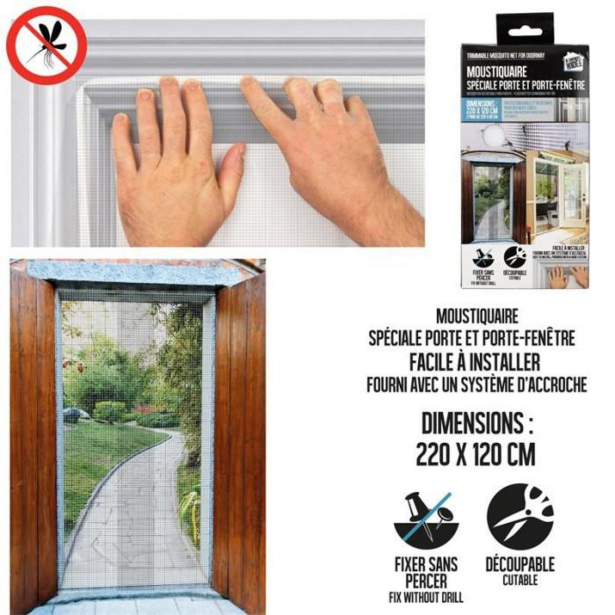 Paris Prix Moustiquaire à Découper  Porte  220cm Blanc