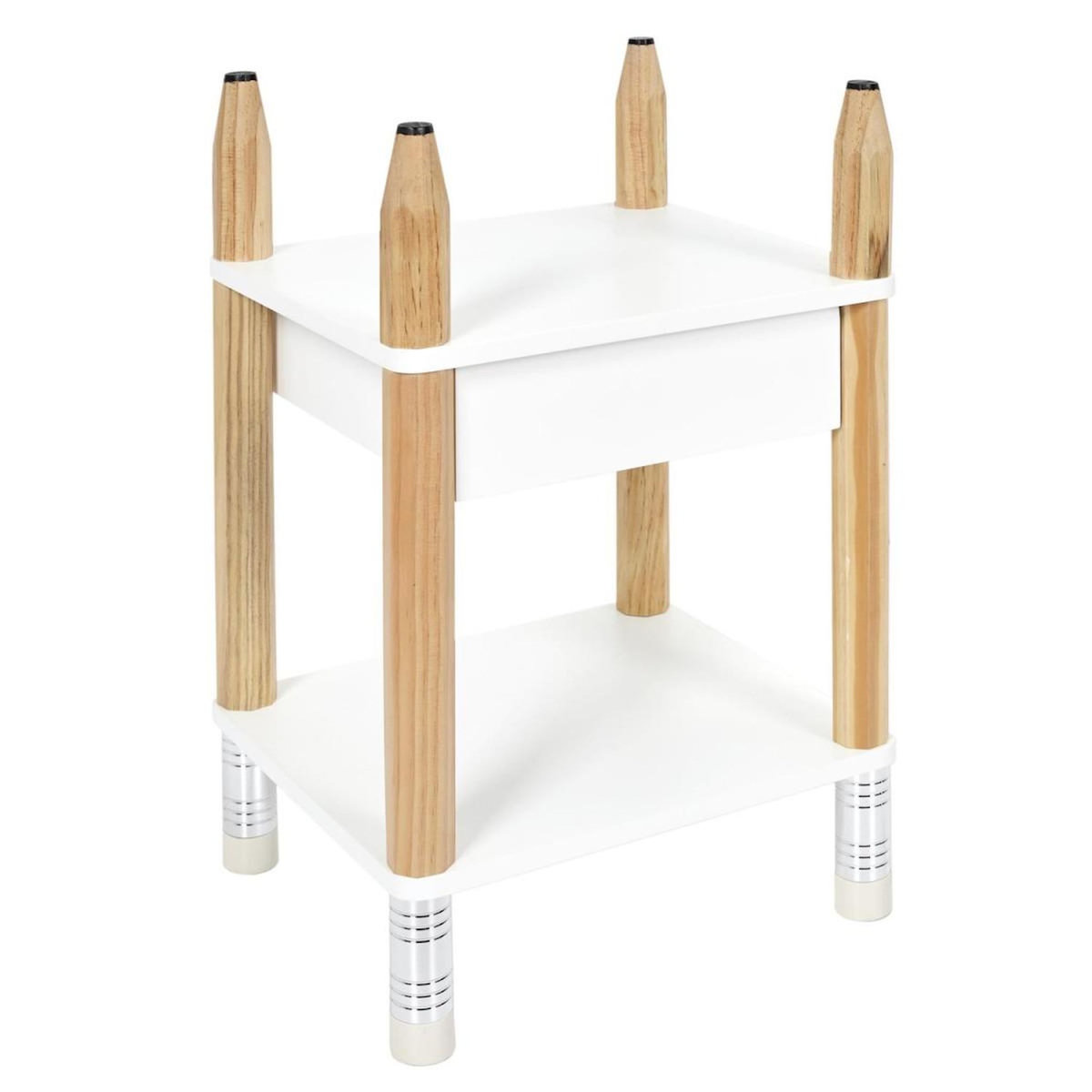 Paris Prix Table de Chevet Enfant  Crayon  51cm Blanc & Beige