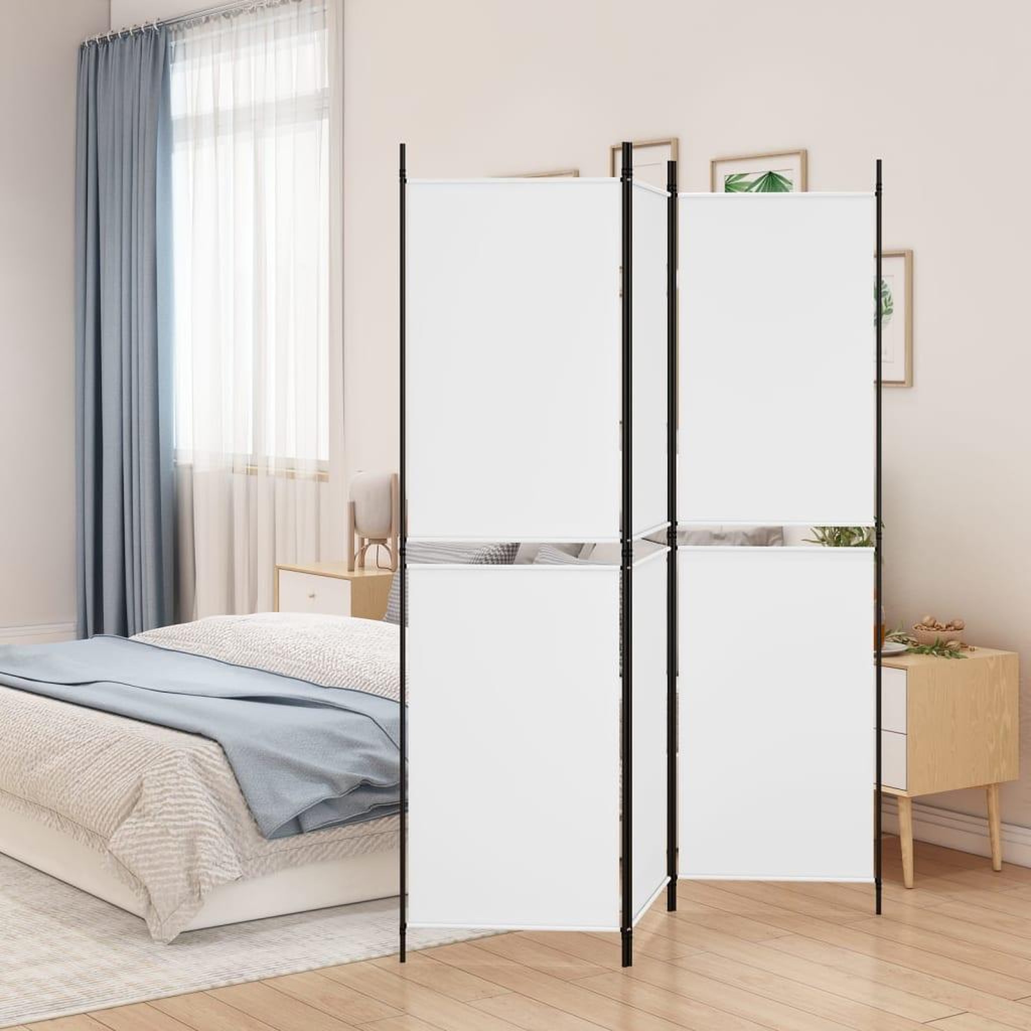 Voir la diapositive 1 : VIDAXL Cloison de separation 3 panneaux Blanc 150x180 cm Tissu