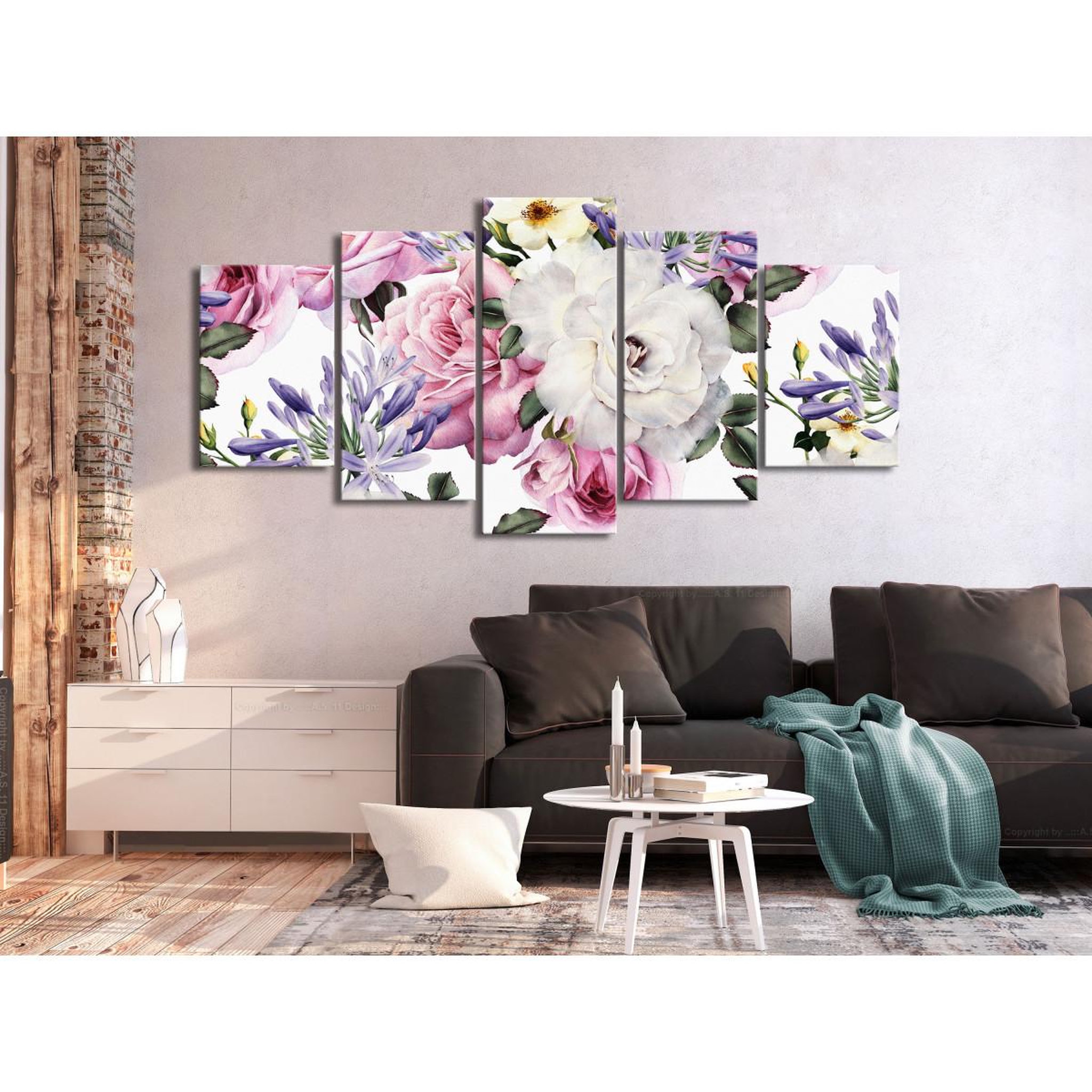 Voir la diapositive 2 : Paris Prix Tableau 5 Panneaux  Rose Composition Wide Colourful